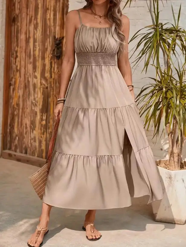 Maxi jurk dames | Zomerjurk met smock taille