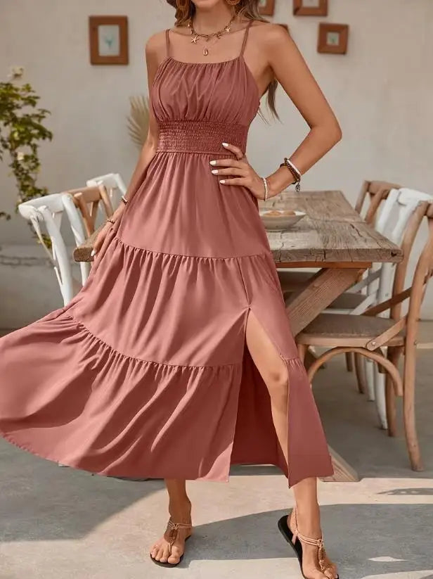 Maxi jurk dames | Zomerjurk met smock taille