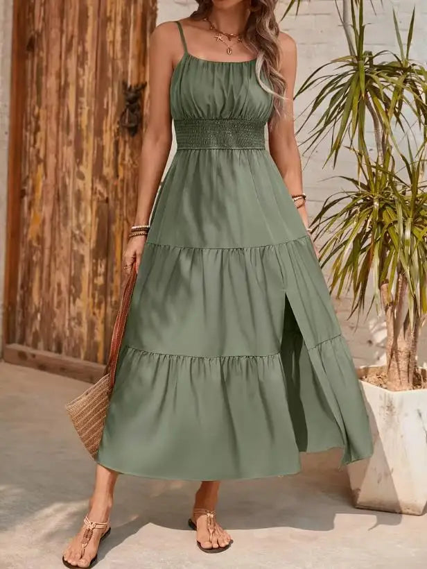 Maxi jurk dames | Zomerjurk met smock taille