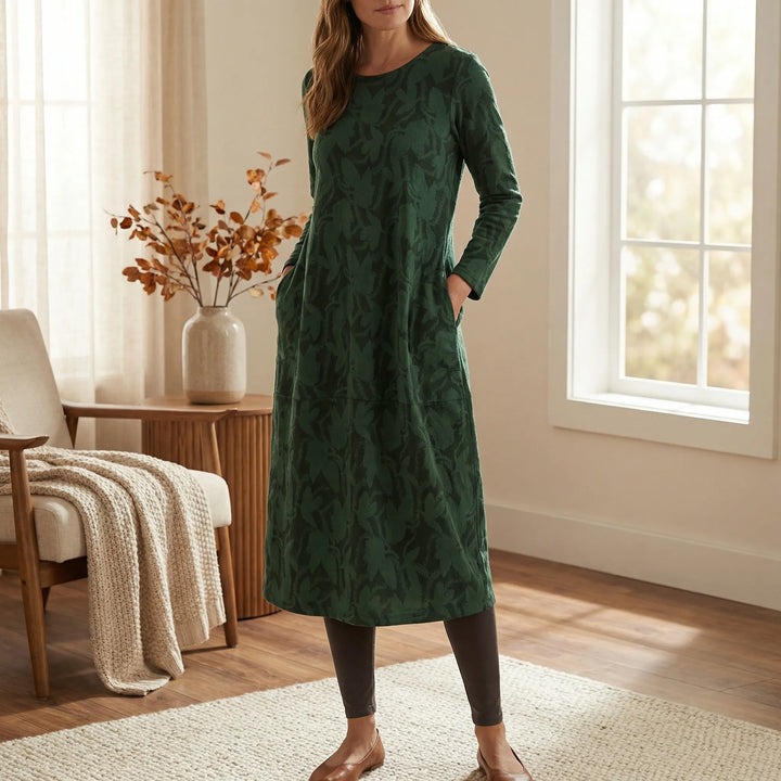 Midi Jurk Met Lange Mouwen -  