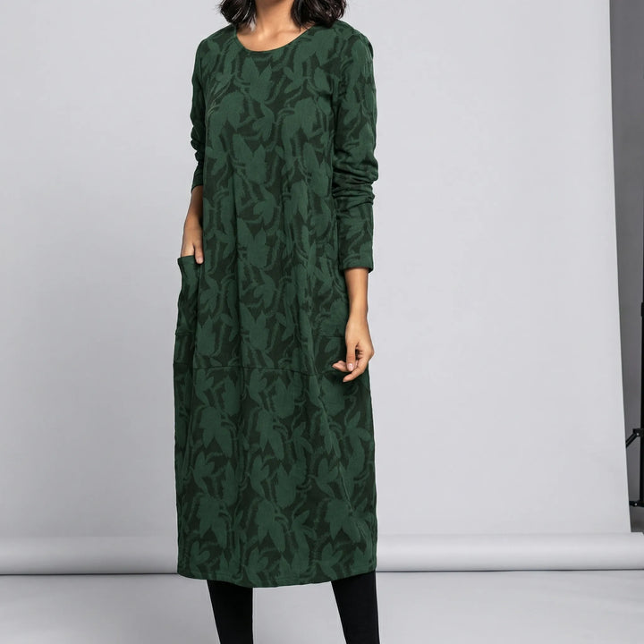 Midi Jurk Met Lange Mouwen -  