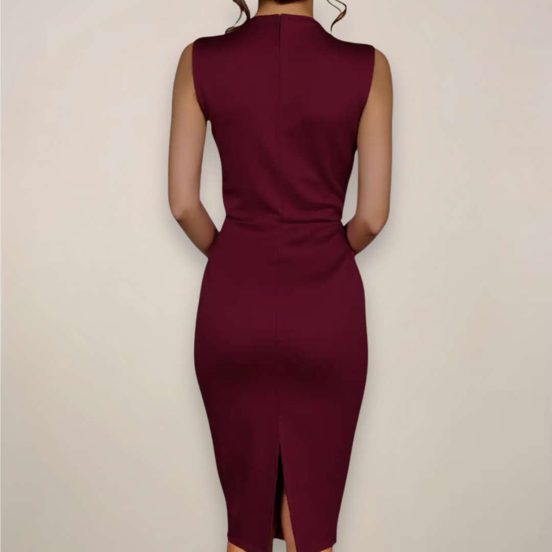 Midi jurk dames | Mouwloze jurk met v hals