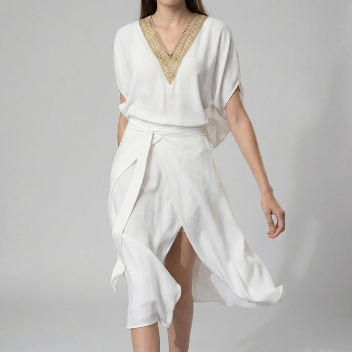 Midi jurk dames | V-hals overslag jurk met elegante split