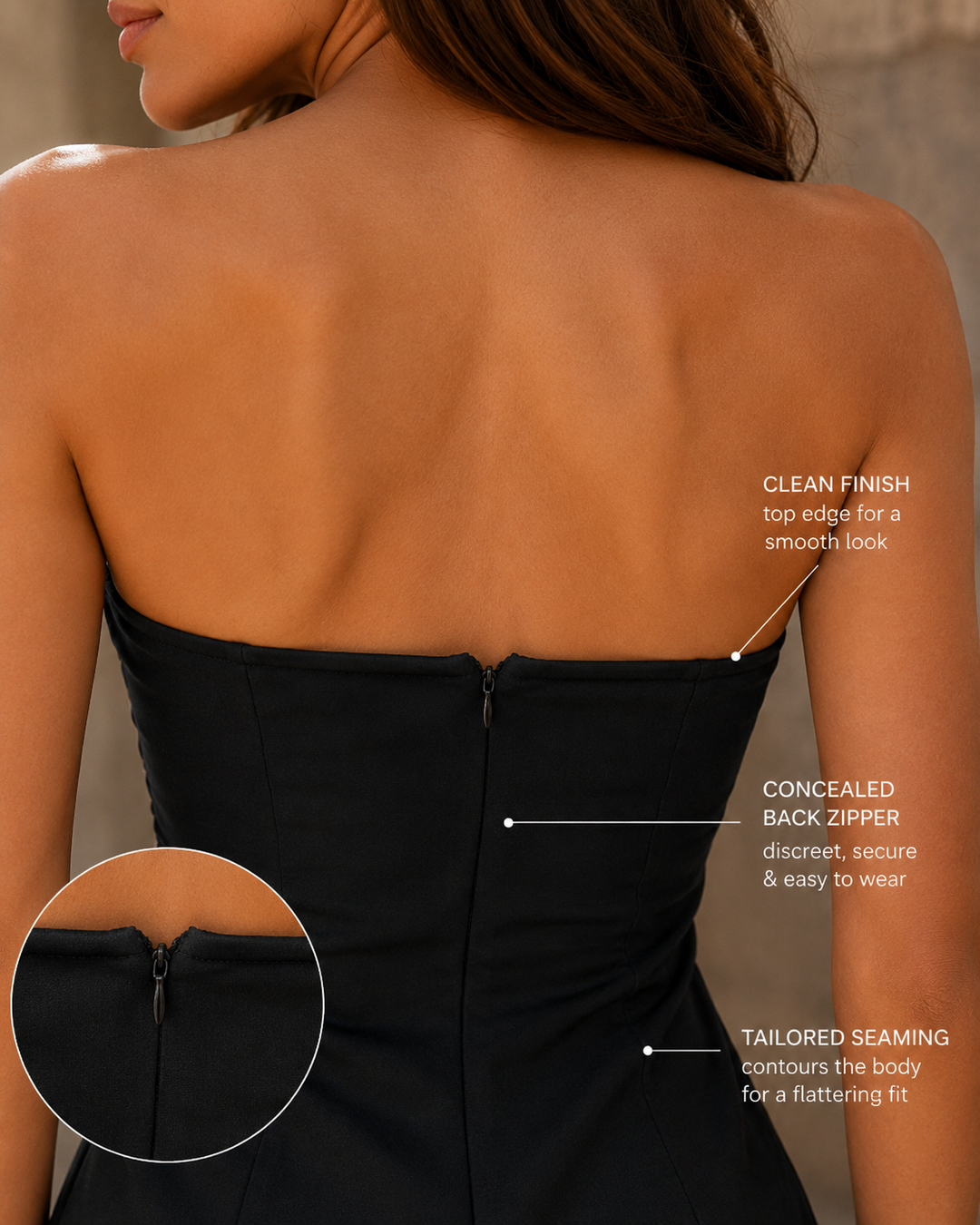 Mini jurk dames | Strapless jurk met aansluitende pasvorm