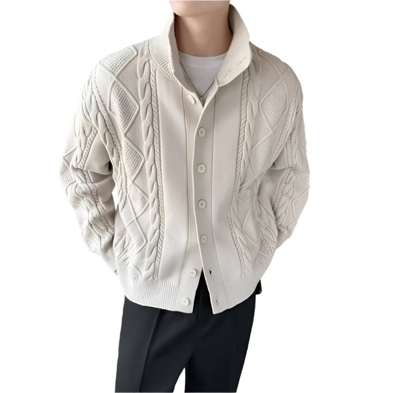 CableCraft Cardigan | Kabel‑trui met zachte wolblend en kraag