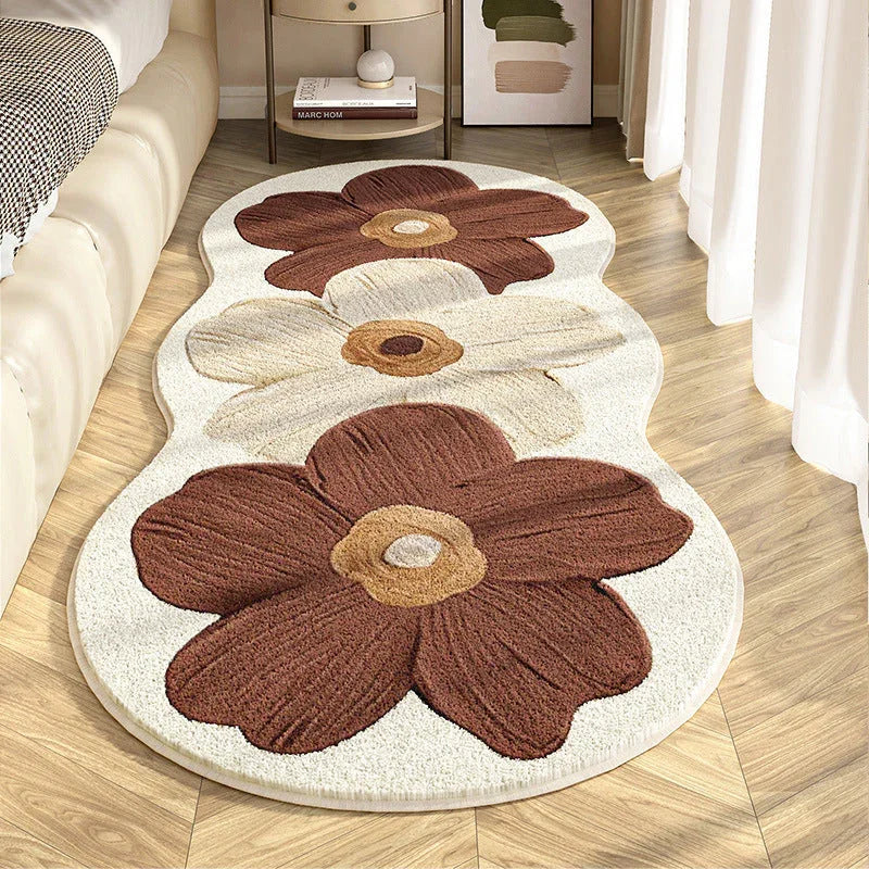 Bloemen vloerkleed | Zacht tapijt met 3D bloemmotief voor woonkamer en slaapkamer