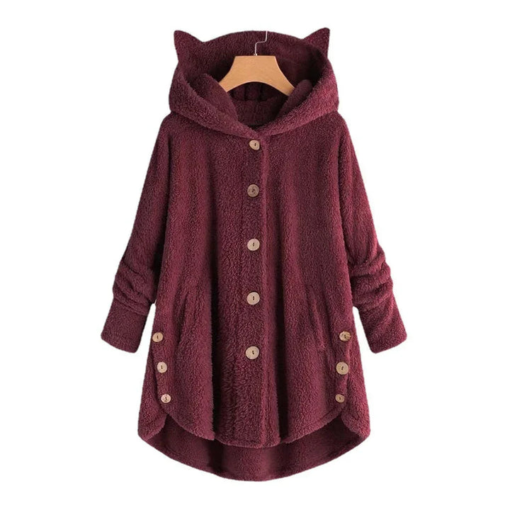Dames teddy jas | Grijze fleece coat met capuchon