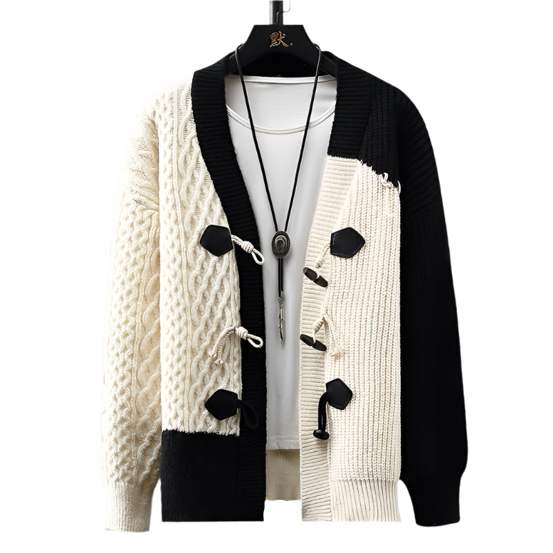UrbanPatch | Kabel‑patchwork vest met toggle‑sluiting
