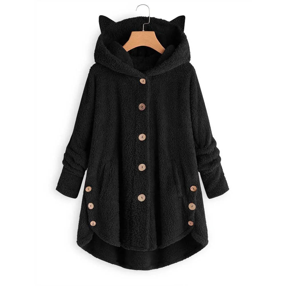 Dames teddy jas | Grijze fleece coat met capuchon