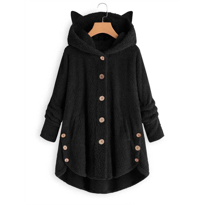 Dames teddy jas | Grijze fleece coat met capuchon