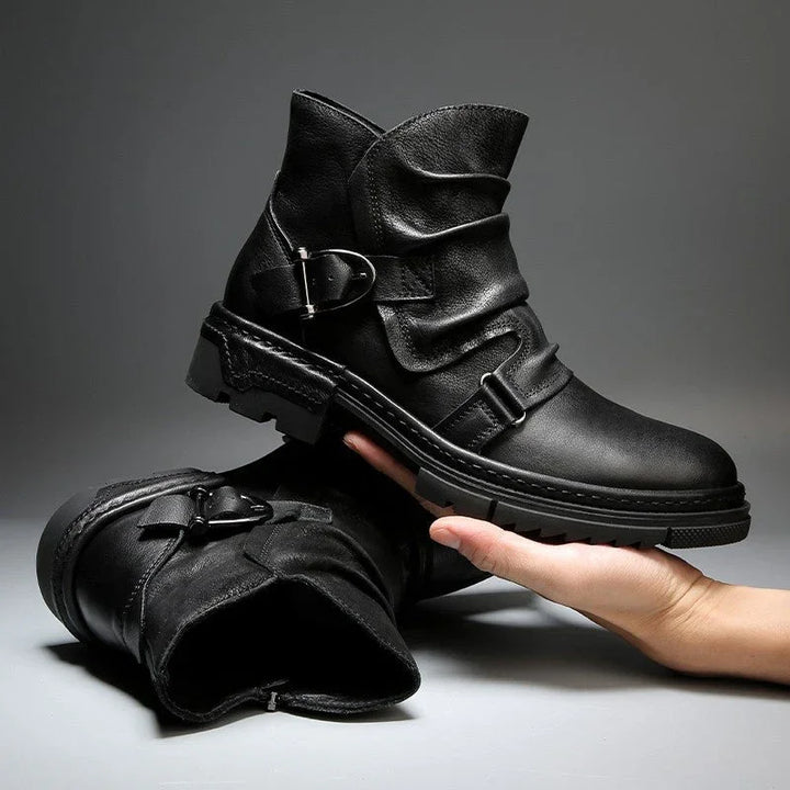 Heren boots | Leren biker laarzen met gesp en rits