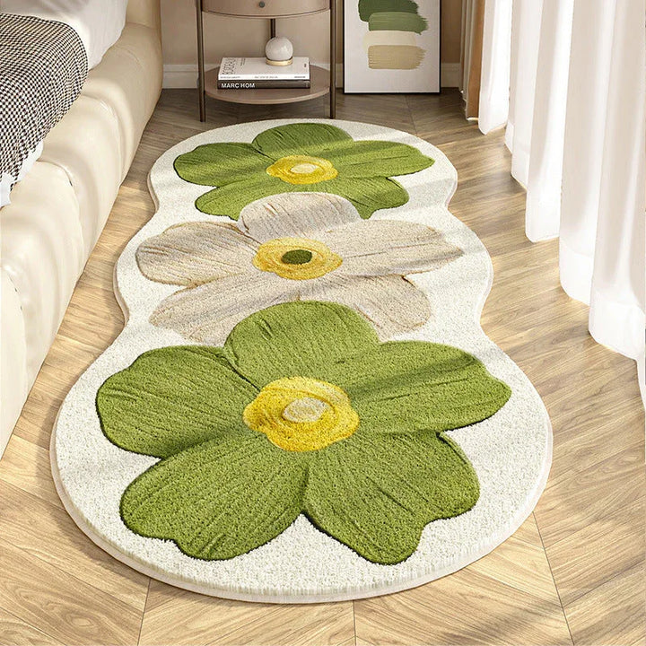 Bloemen vloerkleed | Zacht tapijt met 3D bloemmotief voor woonkamer en slaapkamer