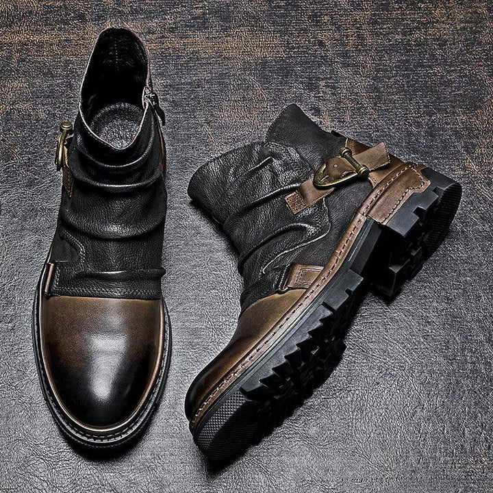 Heren boots | Leren biker laarzen met gesp en rits