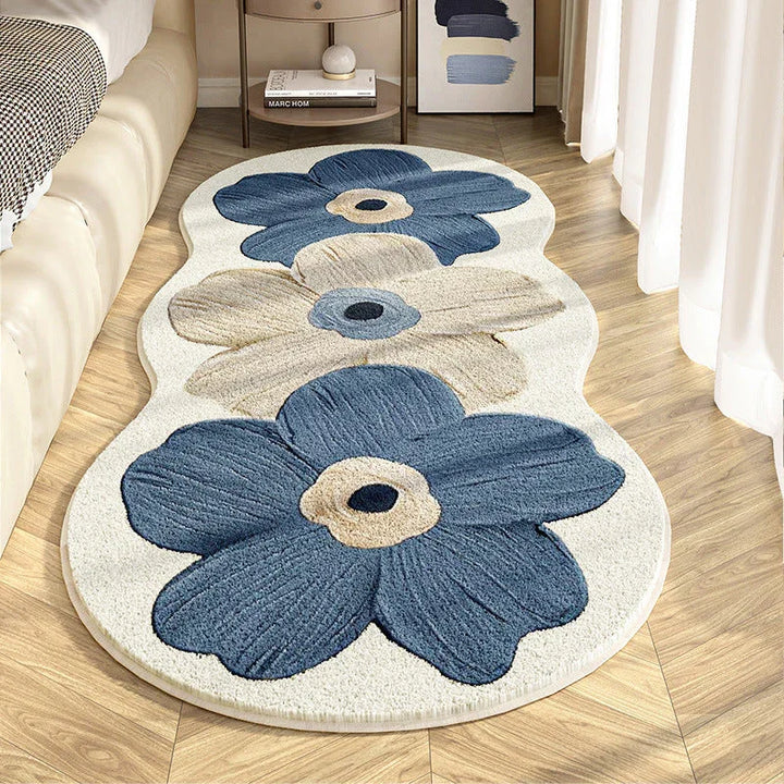 Bloemen vloerkleed | Zacht tapijt met 3D bloemmotief voor woonkamer en slaapkamer