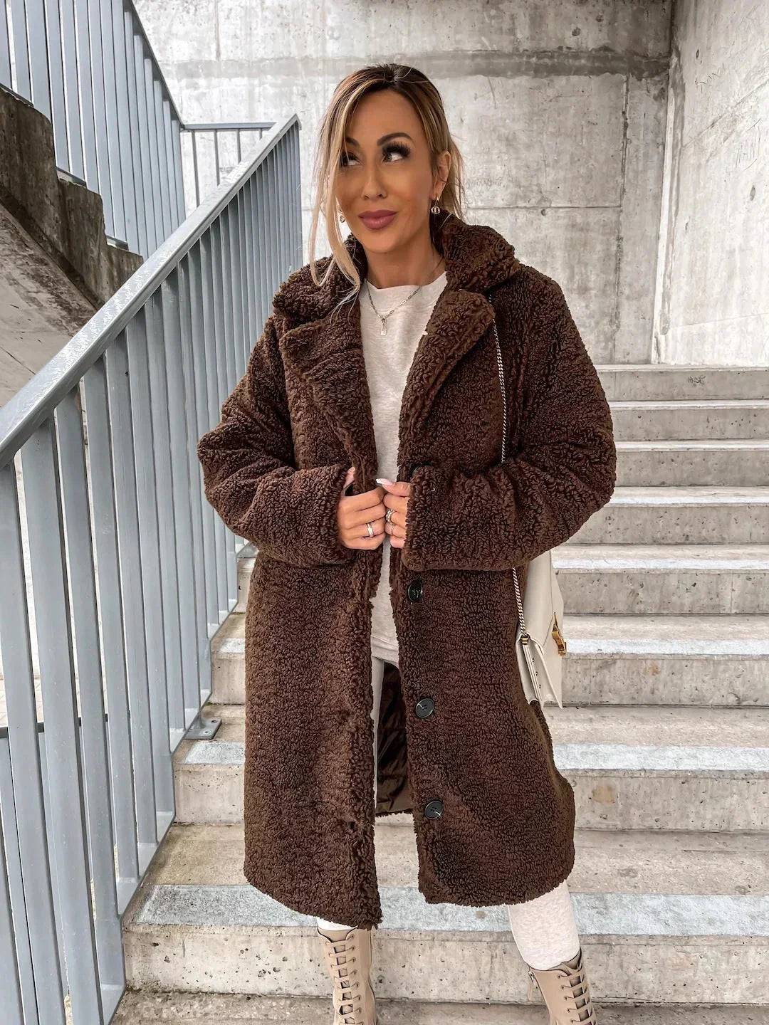 Dames teddy coat | Lange winterjas in wolblend