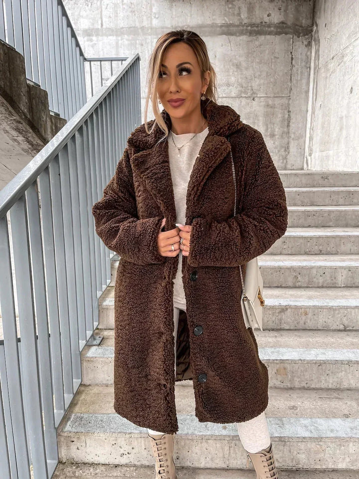Dames teddy coat | Lange winterjas in wolblend