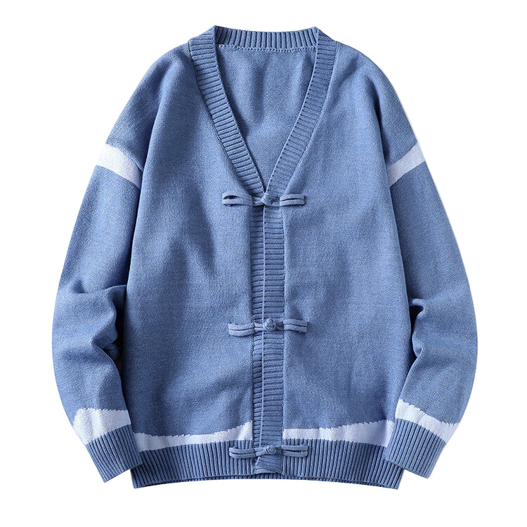 Haiku | Blauwe heren cardigan met unieke knoopsluiting