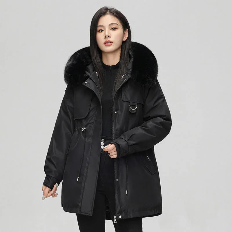 Dames parka | Oversized winterjas met bontkraag en capuchon