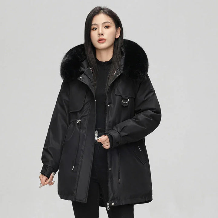 Dames parka | Oversized winterjas met bontkraag en capuchon