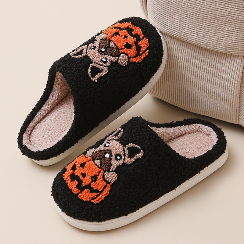 Pumpkin Pup Pantoffels | Warme dames sloffen met hond en pompoenprint