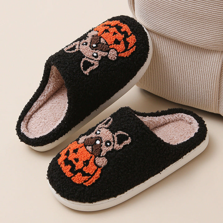 Pumpkin Pup Pantoffels | Warme dames sloffen met hond en pompoenprint