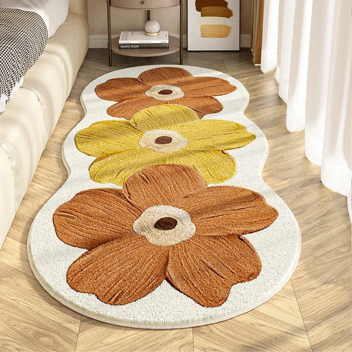 Bloemen vloerkleed | Zacht tapijt met 3D bloemmotief voor woonkamer en slaapkamer