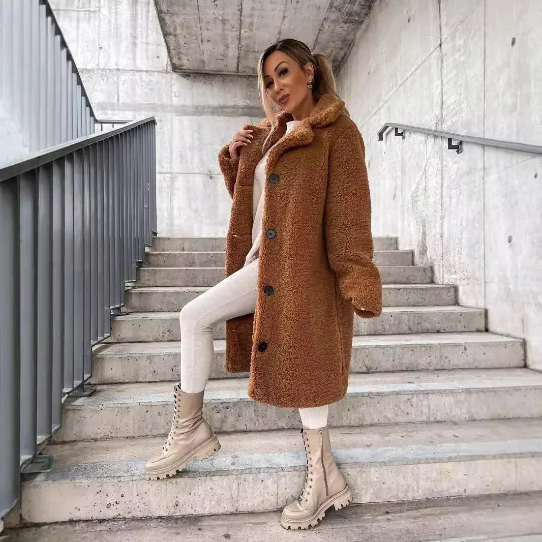 Dames teddy coat | Lange winterjas in wolblend