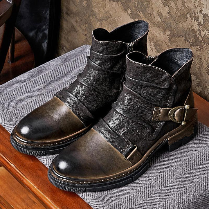 Heren boots | Leren biker laarzen met gesp en rits