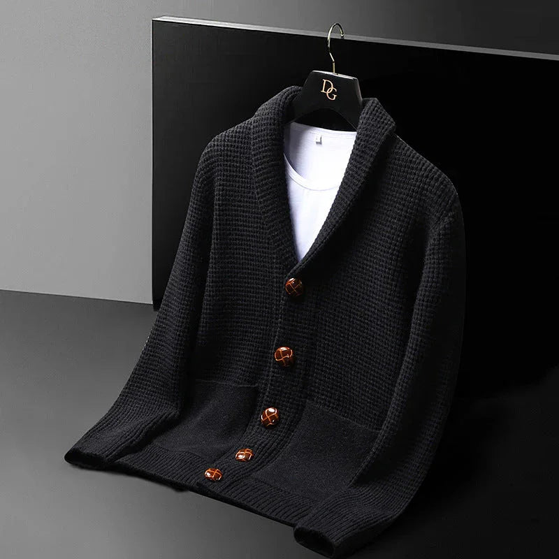 Heren cardigan | Wollen gebreid vest met zakken en knopen