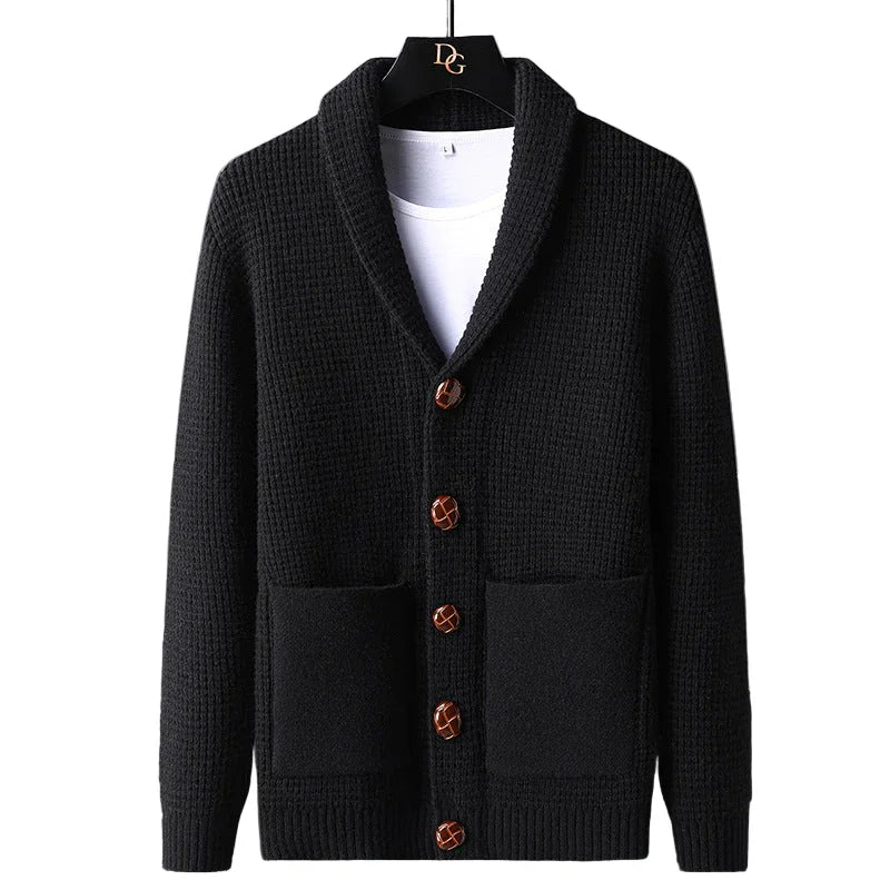 Heren cardigan | Wollen gebreid vest met zakken en knopen