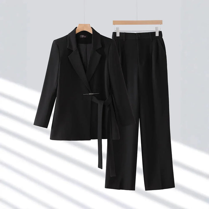 Dames blazer set | Roze tailored fit met ceintuur en wijde pantalon