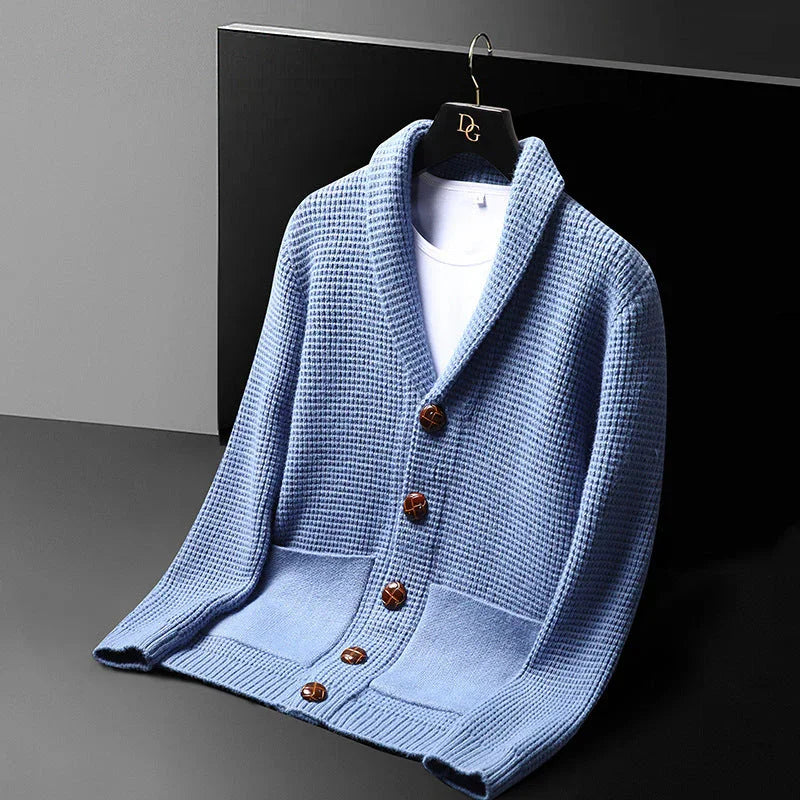 Heren cardigan | Wollen gebreid vest met zakken en knopen