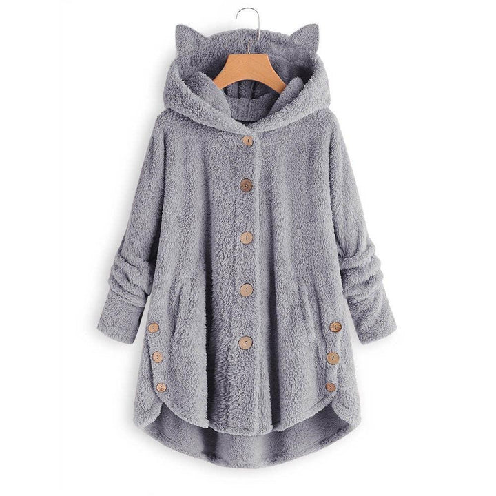Dames teddy jas | Grijze fleece coat met capuchon