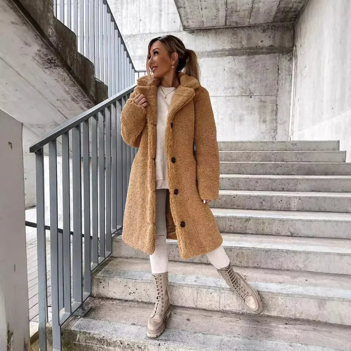Dames teddy coat | Lange winterjas in wolblend