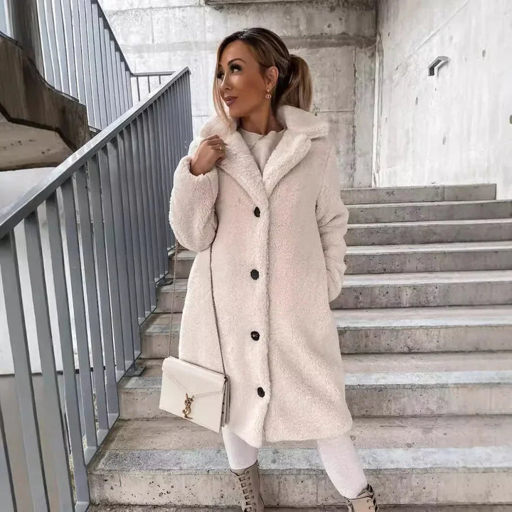 Dames teddy coat | Lange winterjas in wolblend