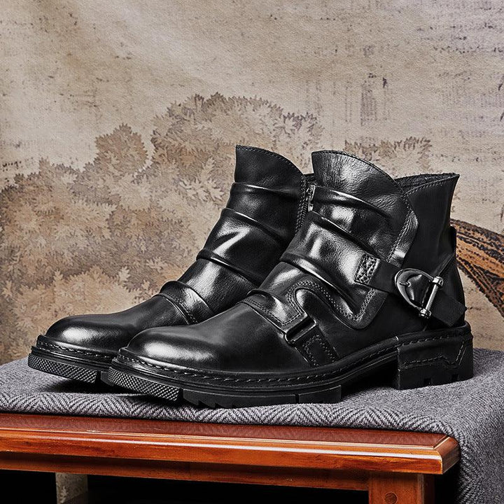 Heren boots | Leren biker laarzen met gesp en rits