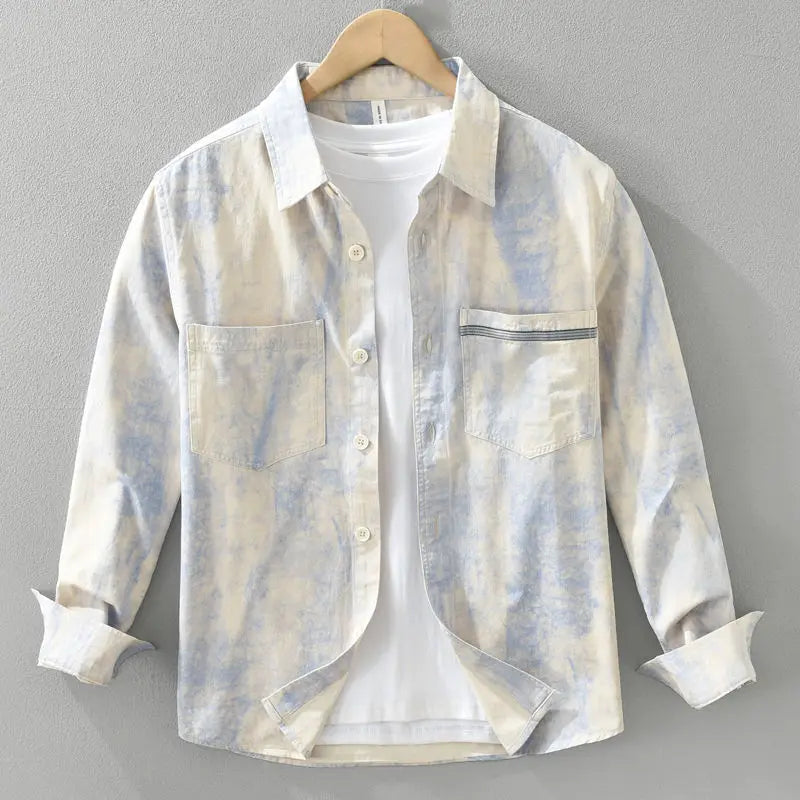 Overhemd heren | Casual overhemd met print en borstzak