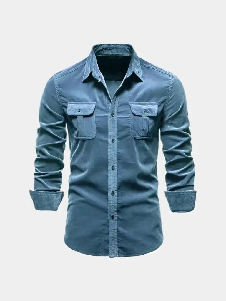 Overhemd heren | Corduroy look overhemd met borstzakken
