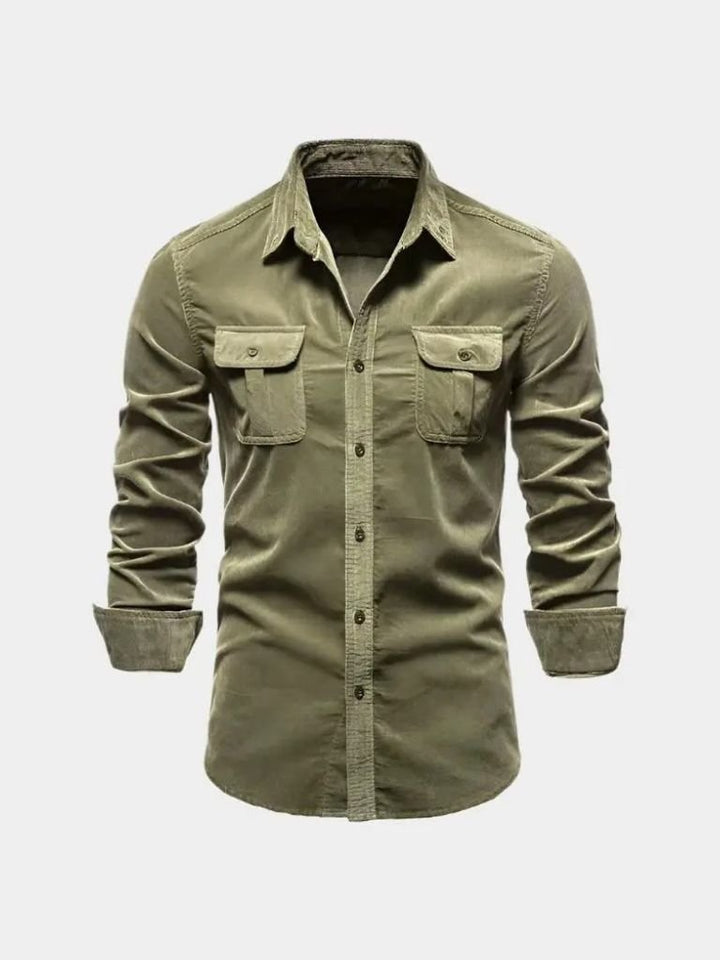 Overhemd heren | Corduroy look overhemd met borstzakken