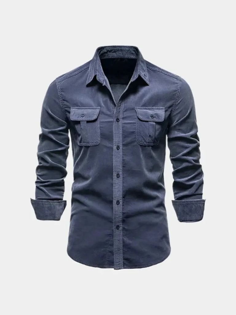 Overhemd heren | Corduroy look overhemd met borstzakken