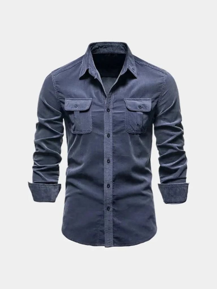 Overhemd heren | Corduroy look overhemd met borstzakken