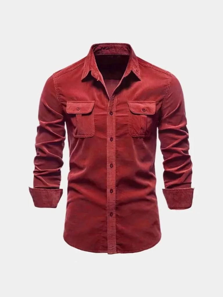 Overhemd heren | Corduroy look overhemd met borstzakken