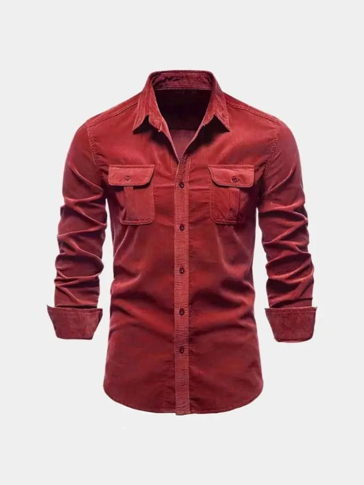 Overhemd heren | Corduroy look overhemd met borstzakken