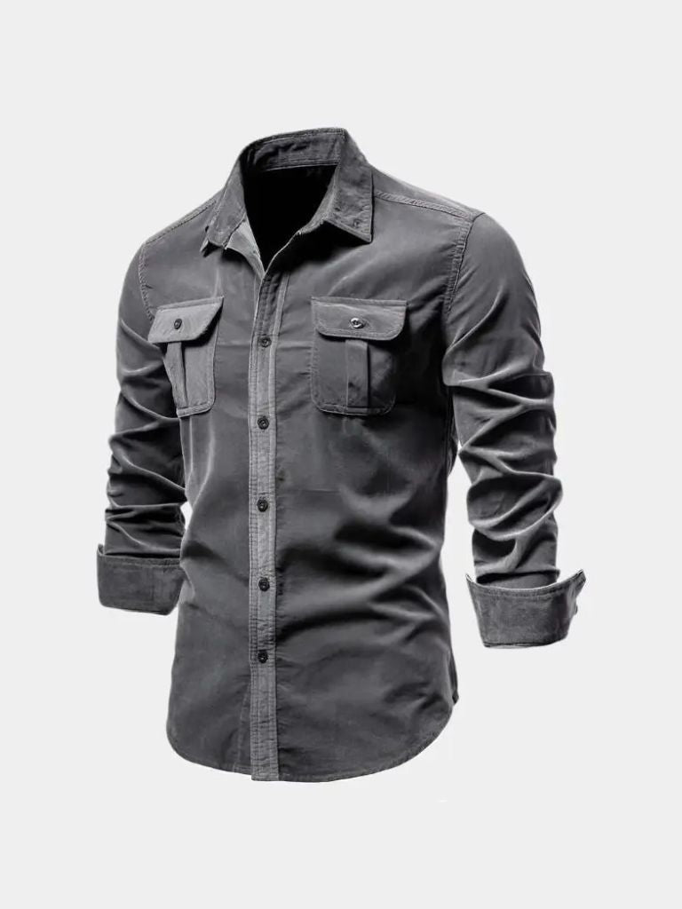 Overhemd heren | Corduroy look overhemd met borstzakken