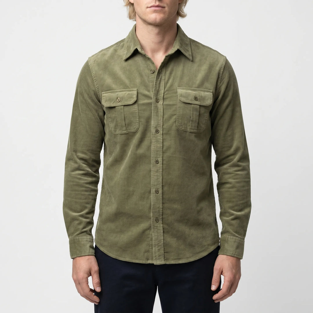Overhemd heren | Corduroy look overhemd met borstzakken