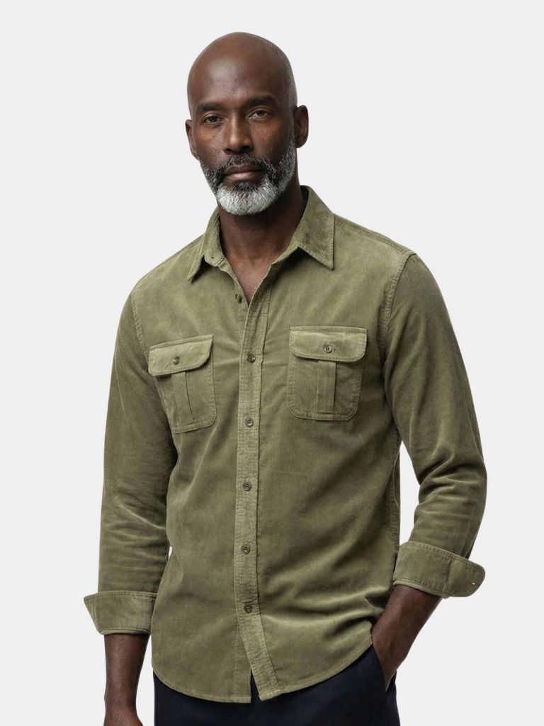 Overhemd heren | Corduroy look overhemd met borstzakken