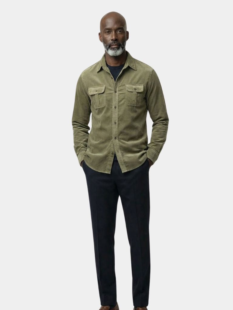 Overhemd heren | Corduroy look overhemd met borstzakken