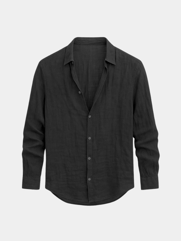 Overhemd heren | Linnen look overhemd met lange mouwen