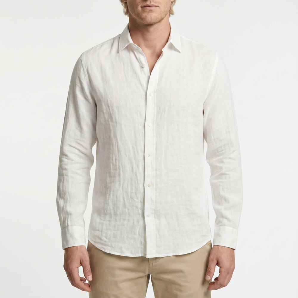 Overhemd heren | Linnen look overhemd met lange mouwen