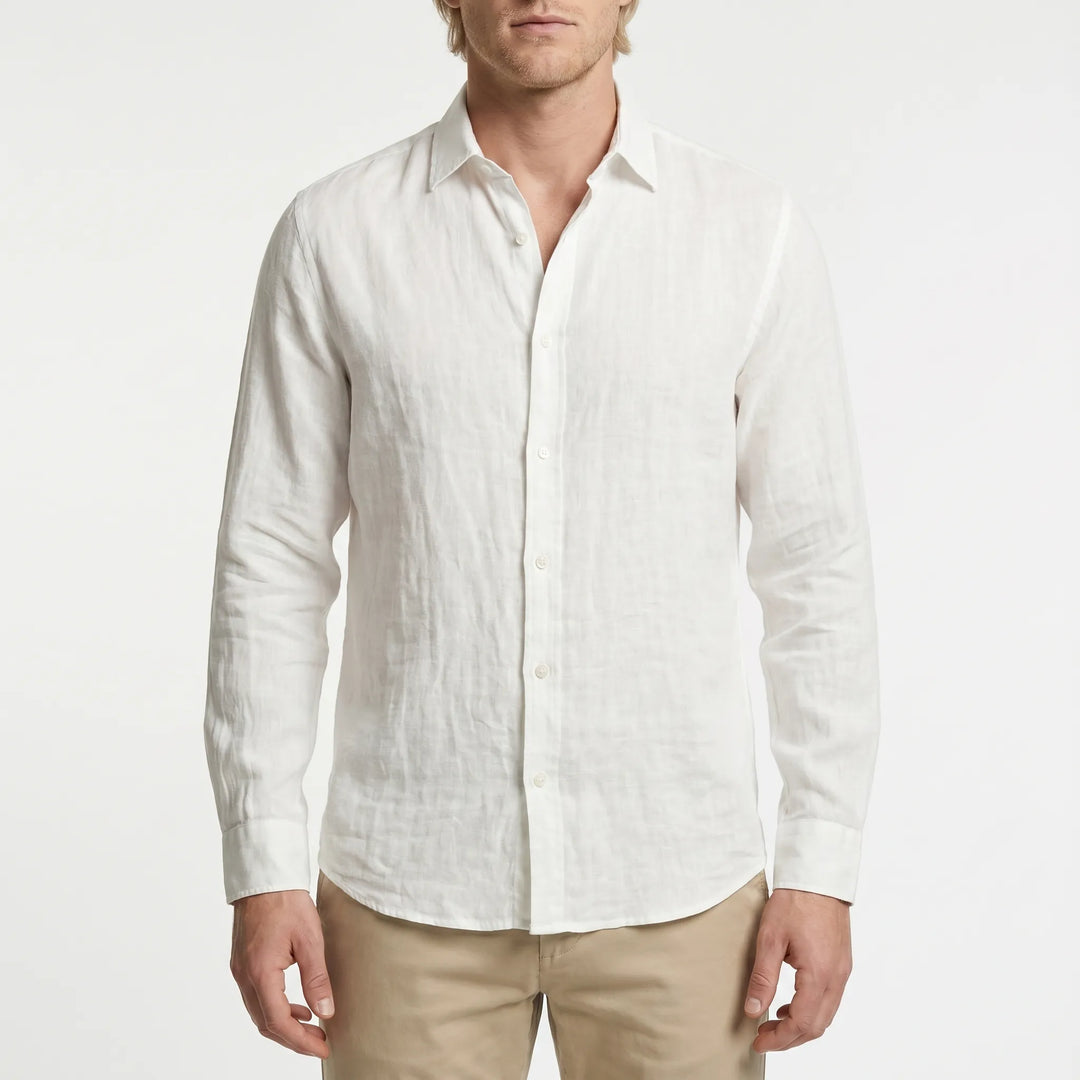 Overhemd heren | Linnen look overhemd met lange mouwen